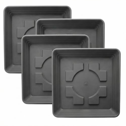LIVINJA Untersetzer Pflanzkübel 35x35 cm 4er Set - Extra Robuster Anthrazit Pflanzuntersetzer für Blumentopf 40x40 - Made in Germany Bodenschutz