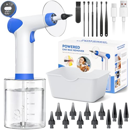 Ear Wax Removal Kit, Rechargeable Electric Earwax Remove Removal Ear Irrigation System (Blue, 12 Disposable Tips)