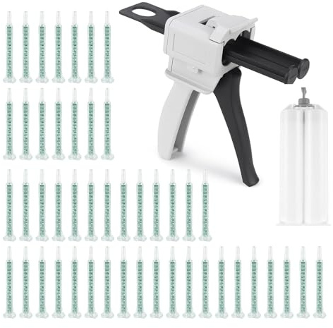 Pistola per Colla Epossidica AB,con 50 Pz Verde Ugello Miscelazione Statico | Pistola Erogatrice per Miscelazione 50 ml, Pistola Erogatrice con Doppio Cartucce, Plastica, per Miscela di Colla 1:1
