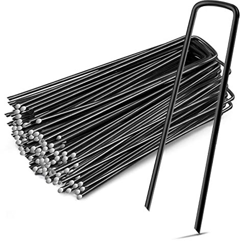 Weed Control Membrane Pegs GIOVARA 6''/150mm U-shaped multi-purpose steel Garden Securing Pegs for securing weed fabric, landscape fabric, netting - Made of 2.98mm thick steel wire (100)