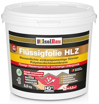 Flüssigfolie HLZ 5,5kg - Dichtfolie für kritische Untergründe - Wasserdichte Abdichtung für innen & Außenbereich - für Wand & Boden - Balkonabdichtung, Wasserstop, für Fliesen und Holz