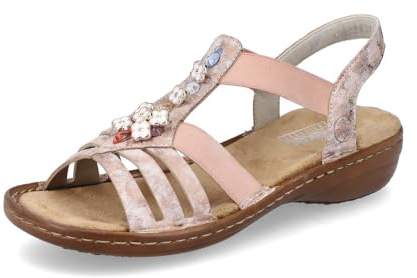 Rieker Femme Sandales 60855, Dame Sandales Fines,Chaussure d'été,Sandale d'été,Confortable,Plate,Rose (Rosa / 31),41 EU / 7.5 UK