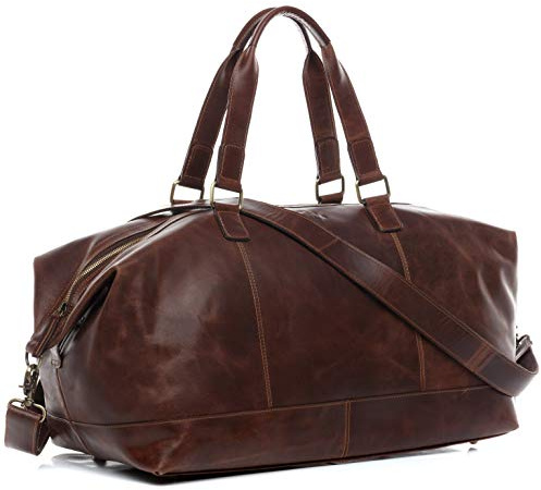 SID & VAIN® Bolsa de Viaje tamaño Grande Logan Bolso de Deporte Fin de Semana Maletín Weekender Equipaje de Mano Cabina Piel marrón