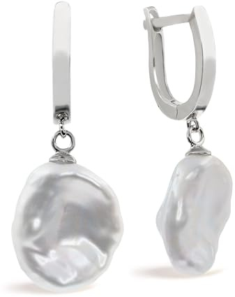 Damen Perlen Ohrringe Süßwasser Zuchtperlen Barock Keshi Large 12,00-13,00 mm - SECRET & YOU - Perlen Ohrhänger 925 Sterling Silber Vergoldet oder Rhodiniert