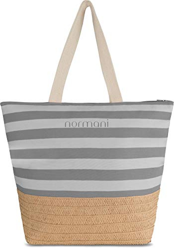 normani Große Damen Strandtasche - Einkaufstasche - Beach Tasche mit wasserdichtem Fach 23 Liter - gestreiftes Design