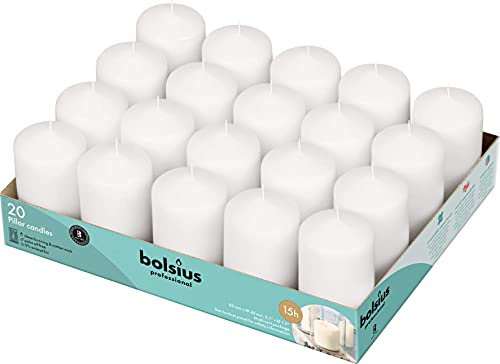 Bolsius White Pillar Candles – 2x3 Inches – 20 Pack Unscented – Premium European Quality – Dripless, Smokeless, and Clean Burning Household Candles – Perfect for Wedding, Party, Dinner, And Home Décor