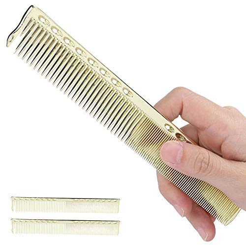 2pcs Professional Stainless Steel Haircut Comb, Salon Hairdressing Comb, Styling Tool for All Hair Types, Fine and Wide Tooth, Gold