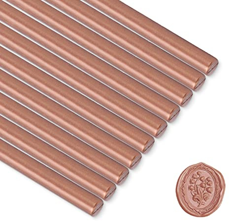 10 Stück Klebepistole Siegelwachs Sticks 10cm x 7mm Rauchfrei Heißsiegel Wachs Sticks Runde Retro Siegellack Stick für Umschläge Karten Hochzeit Grußkarten Einladungen, Rotbronze