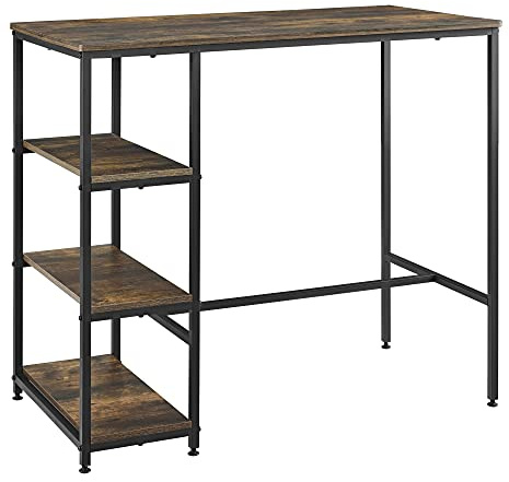 [en.casa] Bancone Tavolo Alto da Bar (AxLaxP) 100 x 109 x 60 cm Penisola Cucina con 3 Ripiani Laterali, Telaio Nero in Acciaio, Piani in Color Legno Scuro