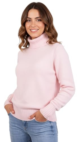 Marenza Maglia Collo Alto Donna Misto Cashmere Doppio Filo Made in Italy (L, Rosa)
