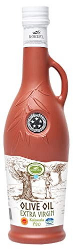 KORVEL Greek Extra Virgin Olive Oil – Premium PDO Kalamata – Cold-Pressed – Amphora Glass Bottle – 500 ml (16.9 fl oz)