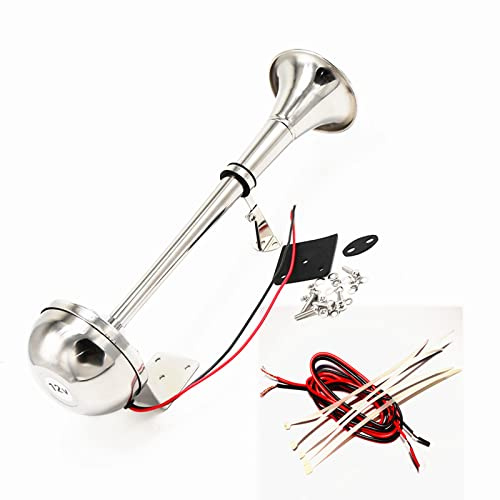 YIYDA Klaxon de voiture 160db Marine Boat Klaxon Silver 12V Car Klaxon électrique avec support de montage Trompette Camion Corne En Acier Inoxydable 304 Car Horn pour 12V camion bateau moto etc