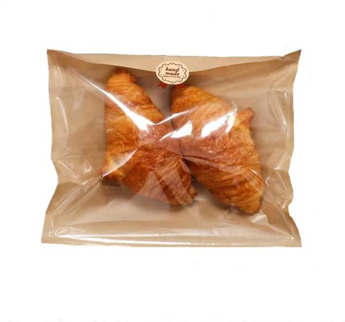 Nanaiche Kraft Bread Bag Bakery Bags with Window Toast bag Toast Paper Bag Kraft Bread Bag with Front Window Label Seal Sticker Packaging Paper Bag (100 Pieces) (8.3 * 9.8 inches)