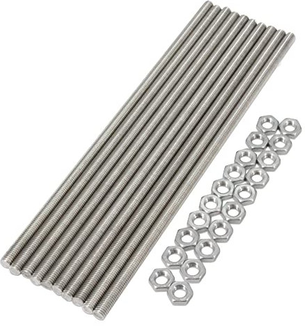 Befenybay 10 Stück M8 x 250 mm 304 Edelstahl Vollgewindestange Rechtsgewinde 1,25 mm Steigung mit 20 Stück Sechskantmuttern