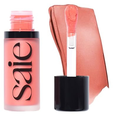 Saie Dew Liquid Blush for Cheeks - Hydrating Cream Blush Stick with a Blendable + Buildable Formula - Skincare Infused Dewy Cheek Tint for a Natural Flush - Glowy Makeup Essential - Poppy (.40 oz)