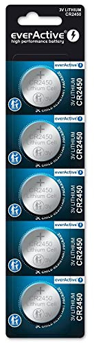 everActive CR2450, 3V, 5X Lithium Knopfzelle Batterien, leistungsstärkste Batterie, 10 Jahre Haltbarkeit, 5 Stück -1 Blisterkarte