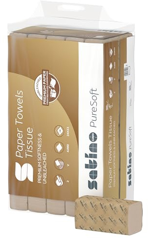 Satino PureSoft Papierhandtücher V-Falz - 4.000 Blatt 2-lagig mit 24 x 23cm Größe je Blatt - weich, umweltschonend und nachhaltig aus recyceltem Karton/Verpackungsmaterial