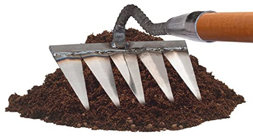 Mineatig Escarificador Cesped Manual, Rastrillo Hojas Jardin, Metal Resistente, 4/5/6/7 Puntas, Jardín, Mano, para Deshierbe/aflojamiento/siembra (sin Palo)