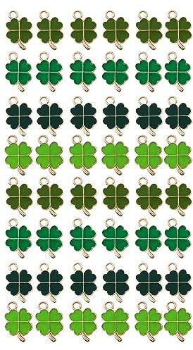 XPEX 48Pc Vierblättriges Kleeblatt,Anhänger Metall Halsketten Zubehör Diy Basteln Schmuck Ornamente Autoschlüsselanhänger Glück Schlüsselanhänger,Abschiedsgeschenk Schüler,Kleeblatt Kleine Geschenke