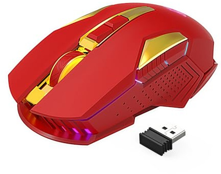 MAGIC-REFINER Kabellose Gaming-Maus, X18-G502, 2,4 G, Computermaus, leises Klicken mit USB-Empfänger, 2400 DPI optisch, 7 RGB-Licht, wiederaufladbarer Akku mit extrem langer Lebensdauer, für PC/Mac