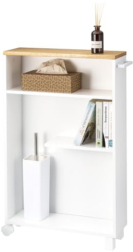 eluno Bathroom Trolley, Kitchen Niche Trolley, Kitchen Trolley, Bathroom Organiser with 3 Levels, Wood (white)