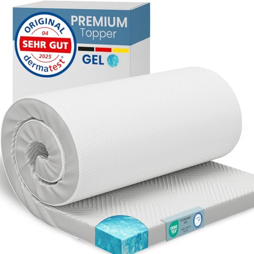 ELONEO Gel Topper 200x200cm, Matratzentopper aus 5 cm hohem Gel-Memory- Schaum, atmungsaktiver 3D-Netz Bezug, Bequeme Matratzenauflage für Bett und Boxspringbett inkl. Eckschlaufen