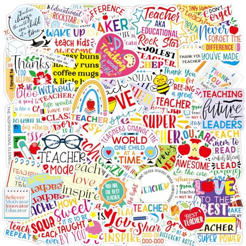 100pcs Teacher Stickers Vinyl Waterproof Teacher Appreciation Stickers for Laptop Water Bottles Teachers Appreciation Gifts in Bulk