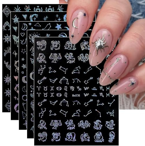JMEOWIO Nagelsticker Sternbild Stern 10 Blatt Nail Art Sticker Selbstklebend Nagelaufkleber Aurora Dekoration Nageldesign Zubehör