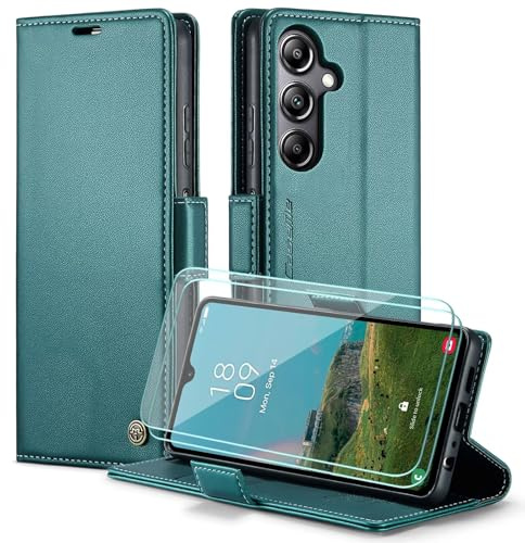 FERLAN Handyhülle für Samsung Galaxy A05S Hülle [Mit 2 Stück Panzer Schutz Glas] [Premium PU Leder] [RFID-Blockierung] [Kartenfach] Klapphülle für Samsung Galaxy A05S- Grün