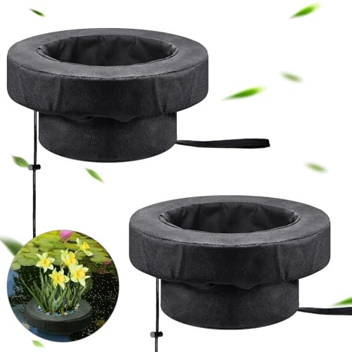 Treela 2 Pcs Fabric Floating Plant Pot Small Floating Water Garden Pond Planter Baskets Floating Soft Soil Plant Corral Black Waterproof Aquatic Plant Flower Islands (10 Inch)