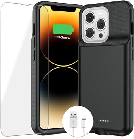 BOPPS Akku-Schutzhülle für iPhone 13PM/12PM/14PM, ultradünn, leistungsstark, 8000 mAh, iPhone-Ladehülle, 360°-Schutz, wiederaufladbar, erweitertes Akku-Ladegerät, Hülle für iPhone 13PM/12PM/14PM,