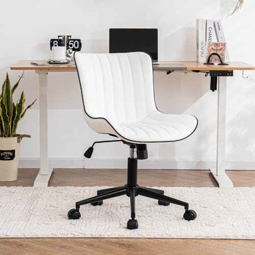 YOUTASTE Bürostuhl Ergonomisch, Schreibtischstuhl Höhenverstellbar, Bürostuhl mit PU-Leder & Rollen, Drehstuhl Wippfunktion, Computerstuhl 150 kg Belastbar, Weiß