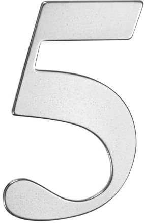 M METERXITY 1-Pack Self-adhesive House Number, 5 Inch 304 Stainless Steel Mailbox Number Address Number for House/Office/Hotel/Farmhouse, House Number for Outside [Number 5, Silver]