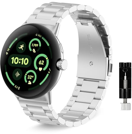 ZoRoll Armband kompatibelt med Google Pixel Watch 4 45 mm/Watch3 45 mm, justerbar metall med rostfritt stålband, kompatibel med Google Pixel Watch 3 45 mm - Silver