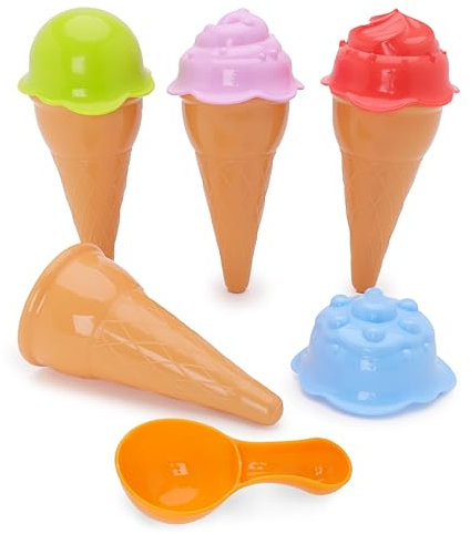 Toyland® Juego de Helado de 9 Piezas - 4 sabores de Helado Intercambiables, 4 Conos y 1 Bola - Juguetes de jardín y Playa - Comida de Cocina de Juguete