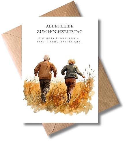 WBdesignz Jahrestag Hochzeit karte mit Umschlag - Geschenkkarte zum Hochzeutstag für altes Ehepaar Alles Liebe zum Hochzeitstag Ehe Hand in Hand Glückwunschkarte Liebe Jubiläum (DIN A6)