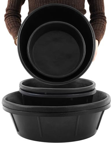 Sadnyy 4 Pcs Rubber Feeder Pan 4 Quart/1 Gallon and 8 Quart/2 Gallon Feed Pan Water Trough Rubber Bowl Bath Dust Container for Chicken Duck Pig Dogs Cats Goats Horses Outdoor Livestock Animal
