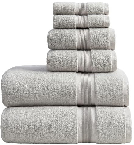 Springtree Home Juego de 6 toallas de baño de bambú de lujo, 35% bambú, 65% algodón, toallas de bambú absorbentes de secado rápido para baño, estándar Oeko-TEX® 100 algodón, colección Raya, color gris