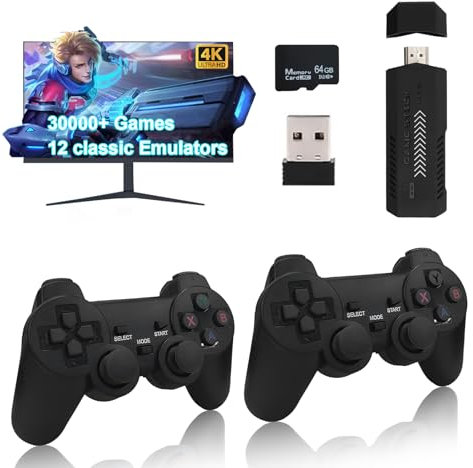 NexusPulse Vintage Game Console with Over 30000 Games Preloaded, 4K HDMI Compatibility, Dual 2.4GHz Wireless Controllers - Easy Plug & Play