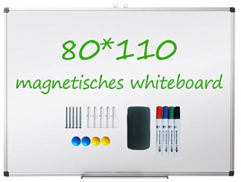 XIWODE Magnetische Whiteboard 110x80 cm mit Aluminiumrahmen - Trockenlöschbare Tafel für Büro & Zuhause, Wandmontage