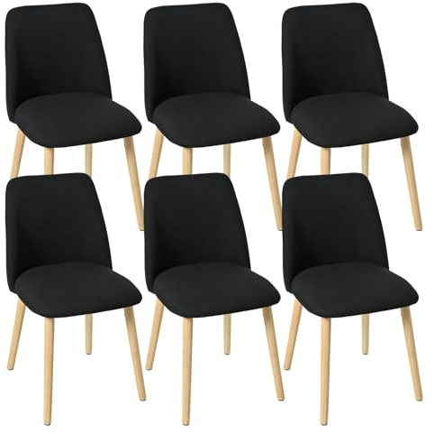 Goeurvant Esszimmerstühle Schwarz 6er Set Holzbeine Polsterstuhl Stühle Esszimmer Wohnzimmerstuhl aus Polyester Küchenstühle für Esszimmer Küche Büro