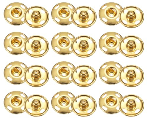 QUARKZMAN 12 Set Druckknöpfe, 17mm Metall Knöpfe, Nähbare Bastelknöpfe Ersatz Knopf Nähknöpfe für Jacke Kleidung Jeans Taschen Geldbörse Schuhe DIY Dekoration Handwerk Zubehör (Gold)