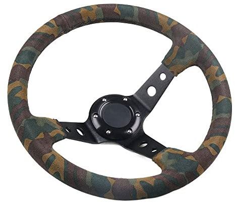 LUOKEKE Sportlenkrad Racing 350mm 14inch Lenkrad Wildleder Lenkradtiefe 92mm Holzlenkrad