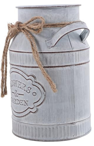 Vaguelly Vaso in Metallo Zincato Per Latte Vintage Portafiori in Country Con Manico Adatto Per Decorazione Da Cucina Soggiorno Ufficio Grigio