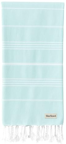 Blue Beach Turkish Towel - 100x180cm Large Turkish Hammam Peshtemal Towel - Super Absorbent, Quick Dry, Sand Free, Lightweight, Compact Towels for Swimming, Bath, Gym, Sauna and Travel (Mint)
