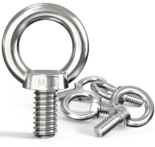 Forbabe 4 tornillos de ojo M12 de acero inoxidable 304 | Pernos de anillo redondo con rosca para fijar y colgar