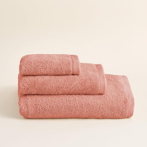 BOHEME | Set di 3 Asciugamani Serenity | Salmone | 1(30x50) + 1(50x100) + 1(100x150) | 100% Cotone Pettinato | 600 g/m² | Morbidi, Assorbenti e ad Asciugatura Rapida | Lavabili in Lavatrice | Uso