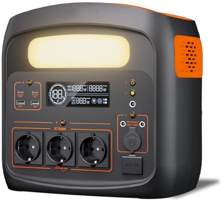 Tragbare Powerstation 1500W (3000W Spitzenleistung), 1102,5Wh LiMnFePO4 Akku, Schnellladung in 90 Min., PD 100W, USB-C/AC/DC, Solarladung, für Camping, Notstrom, Outdoor (Orange + Schwarz)