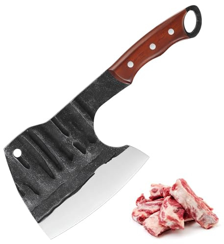 WEITINX Profi-Küchenbeil mit Holzgriff, Full Tang Küchenbeil mit Lederscheide, Scharfes Metzgermesser aus hochwertigem Kohlenstoffstahl, Hackmesser für Knochen,Messer Outdoor Schwerstarbeit