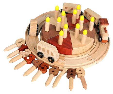 Fenteer Tren de Madera con Forma de Pastel de cumpleaños, Velas y números, Juguete para Fiesta de té